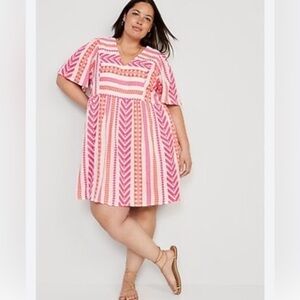 Old Navy 3X V Neck Mini Swing Dress Jacquard Cosmic Rouge cotton blend